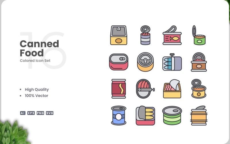 16 Canned Food Icon Color Set