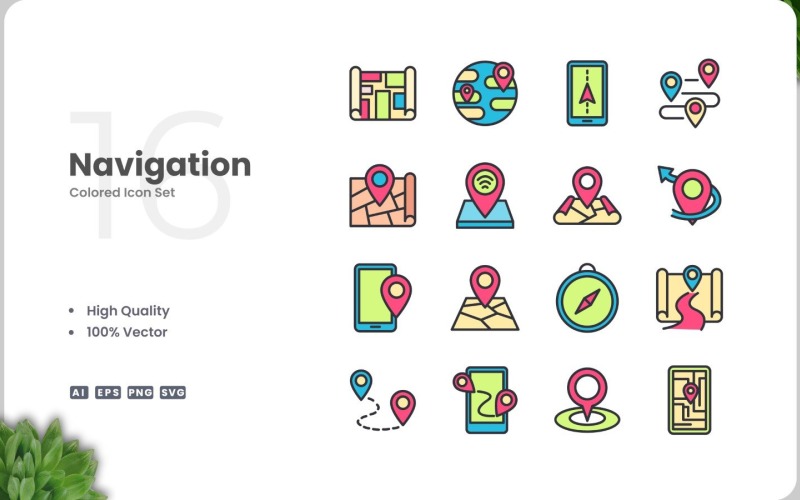 16 Navigation Icon Color Set