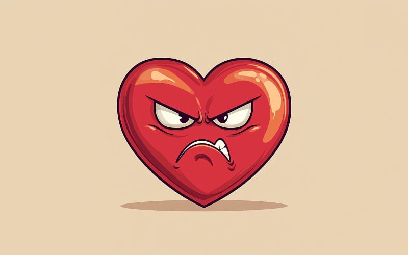 Angry Heart Cartoon With Tan Color Background