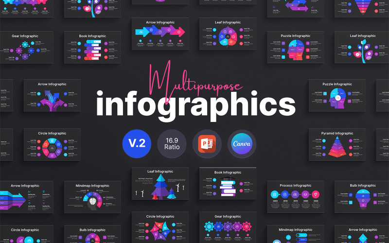 Шаблон презентації багатоцільової інфографіки (V.2.Dark)