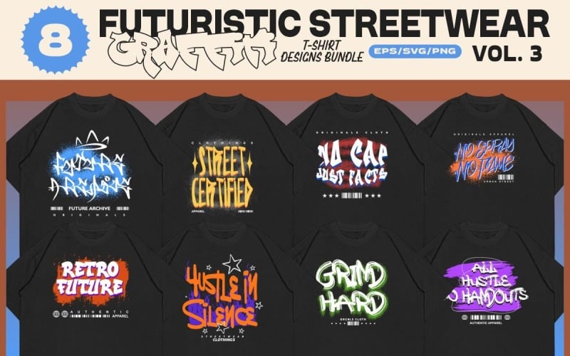 Futuristisches Streetwear-Graffiti-T-Shirt-Design-Paket Band 3