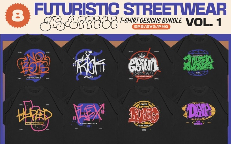 Futurystyczny zestaw koszulek z graffiti w stylu streetwear tom 1