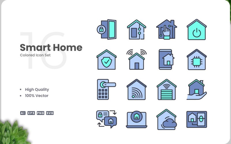 16 Smart Home Icon Color Set