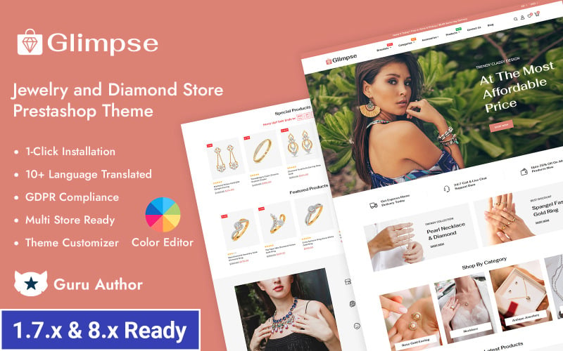 Glimpse – Адаптивна тема PrestaShop для магазину ювелірних виробів з діамантами