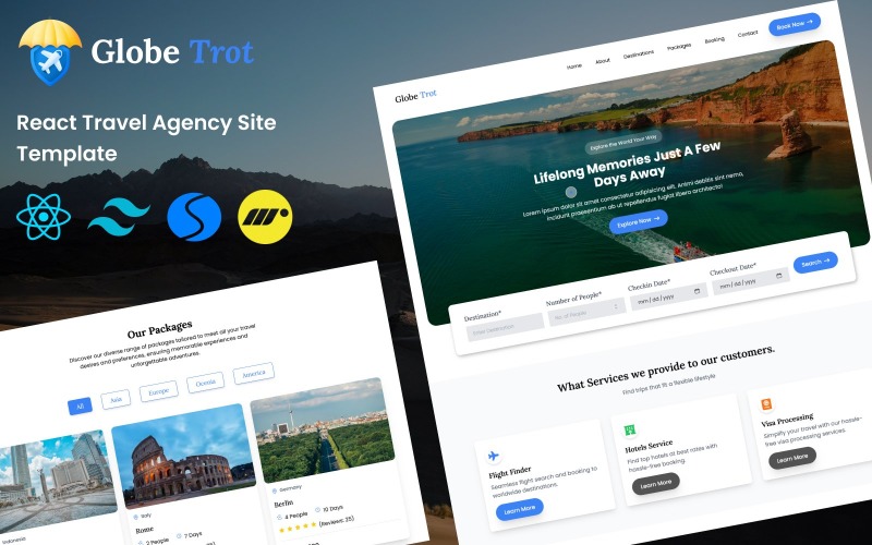 Globe Trot - React Seyahat Acentesi Web Sitesi Şablonu