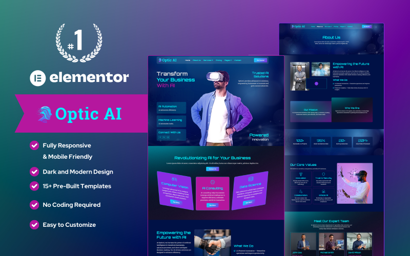 OpticAI – Modelo WordPress Elementor para Agência de Marketing de IA
