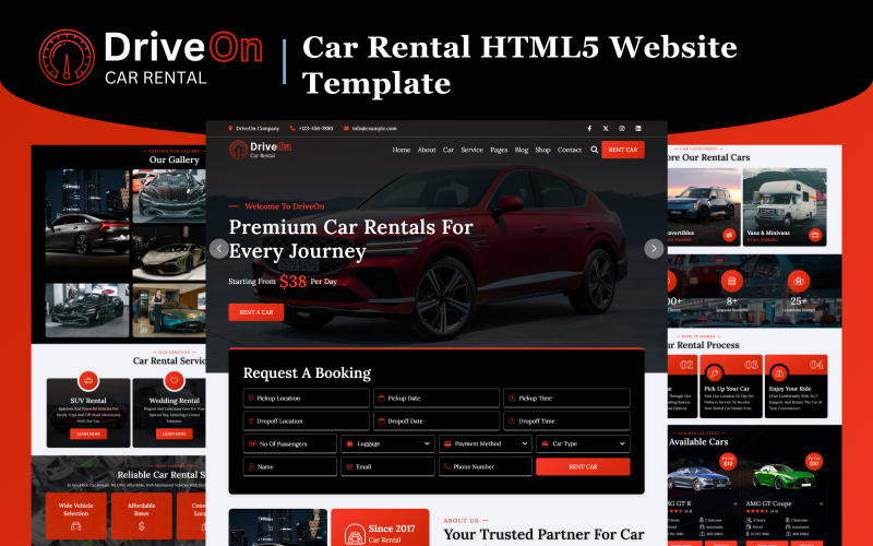 DriveOn – Araba Kiralama HTML5 Web Sitesi Şablonu