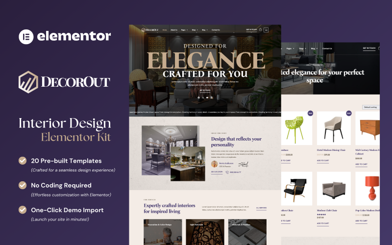 Decorout - Kit de plantillas Elementor Pro para diseño de interiores