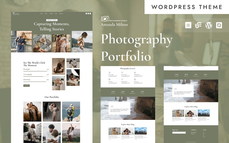 Аманда Милсон — минималистичное портфолио фотографий WordPress Elementor Theme