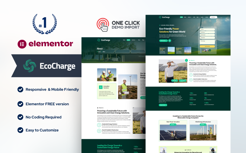 Echo Charge — Green Renewable Energy WordPress Elementor Mall