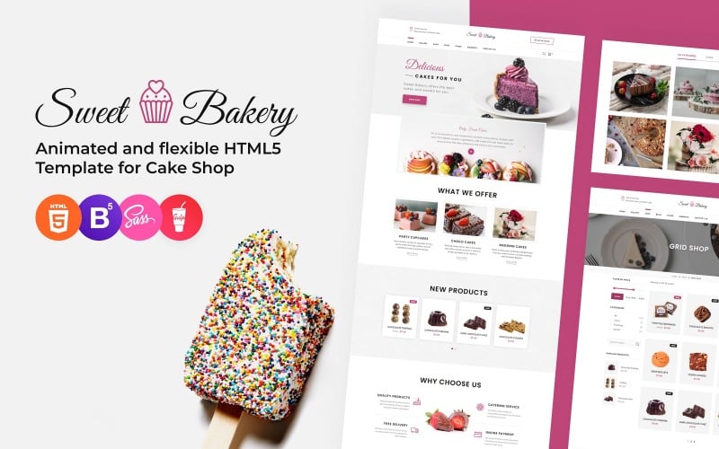 Sweet Bakery - Modelo de site 引导 5 responsivo para confeitaria
