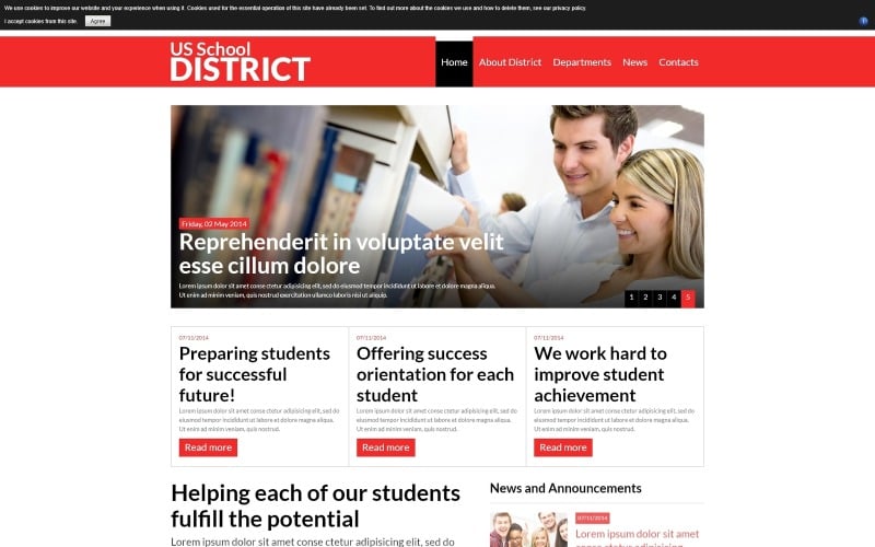 Joomla-sjabloon voor website van Amerikaanse schooldistrict