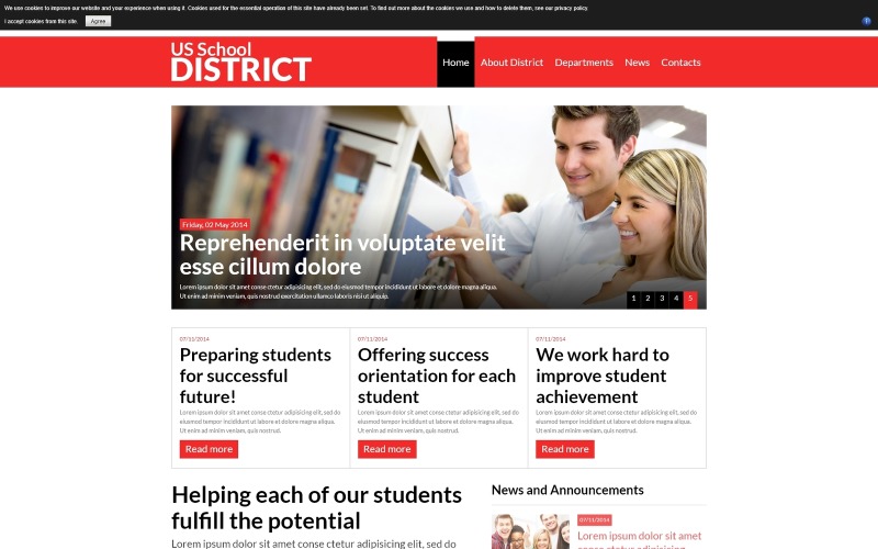 US School District webbplats Joomla-mall