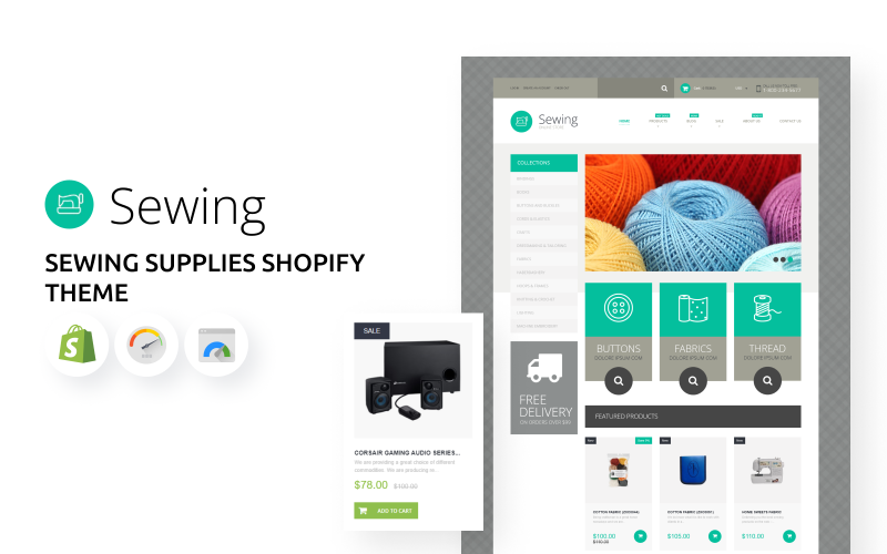 Tema de Shopify para comercio electrónico de artículos de costura