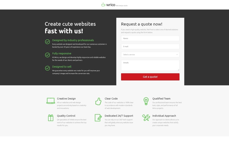 Wrico - Modelo de página de destino HTML de desenvolvimento da Web