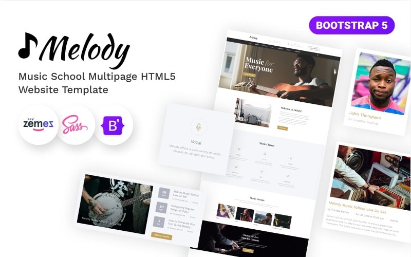 Melody - Modelo de site 引导 HTML5 de várias páginas para escola de música