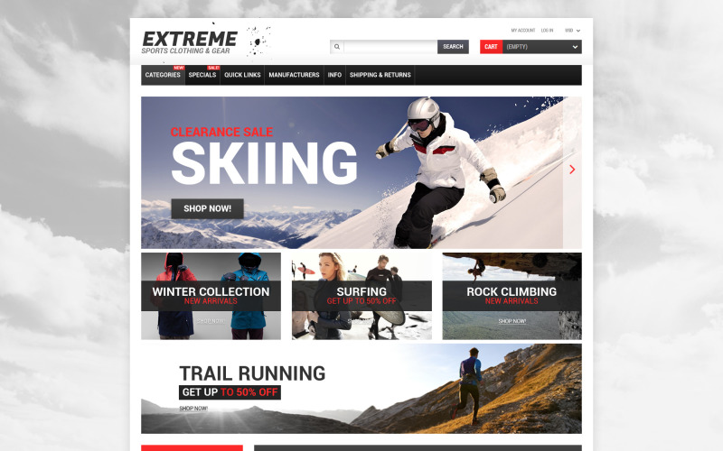 Responsieve ZenCart-sjabloon voor extreme sporten