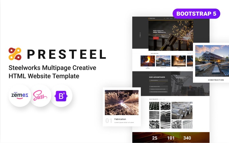 Presteel - Steelworks Multipage Creative HTML-websitesjabloon