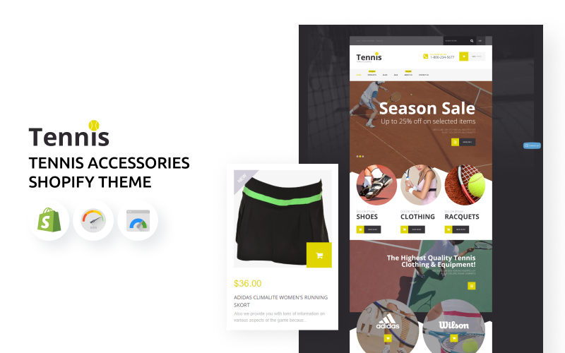 Магазин тенісних аксесуарів Shopify Theme