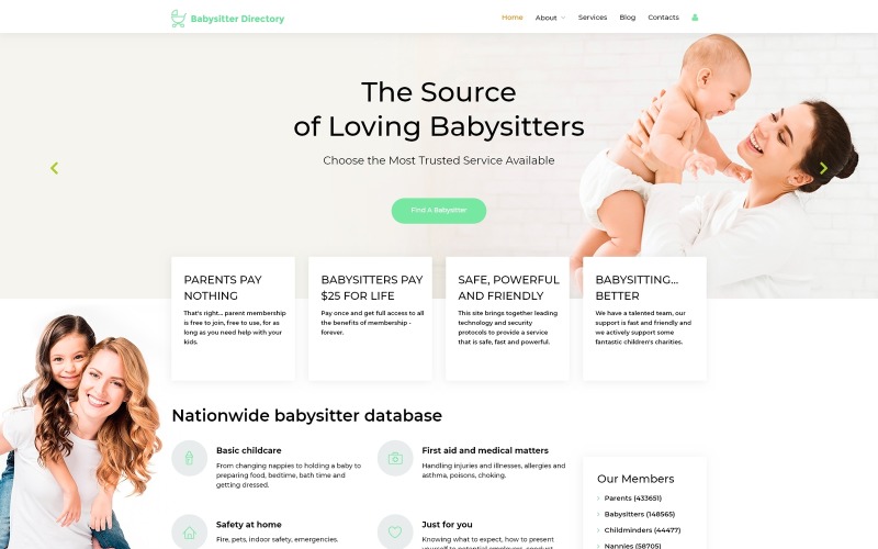 Babysitter Directory - Modèle Joomla propre prêt à l'emploi pour baby-sitter