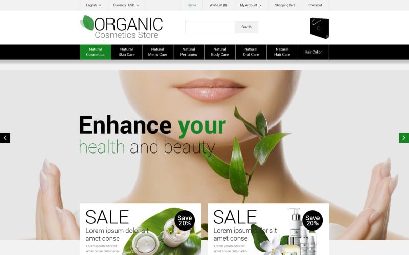 Modèle OpenCart de magasin de cosmétiques biologiques