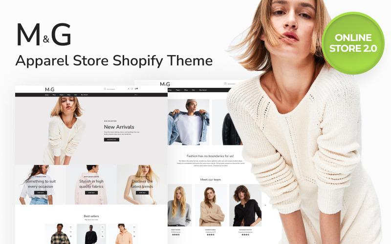 M & G - Tema Shopify de diseño limpio y adaptable a prendas de vestir
