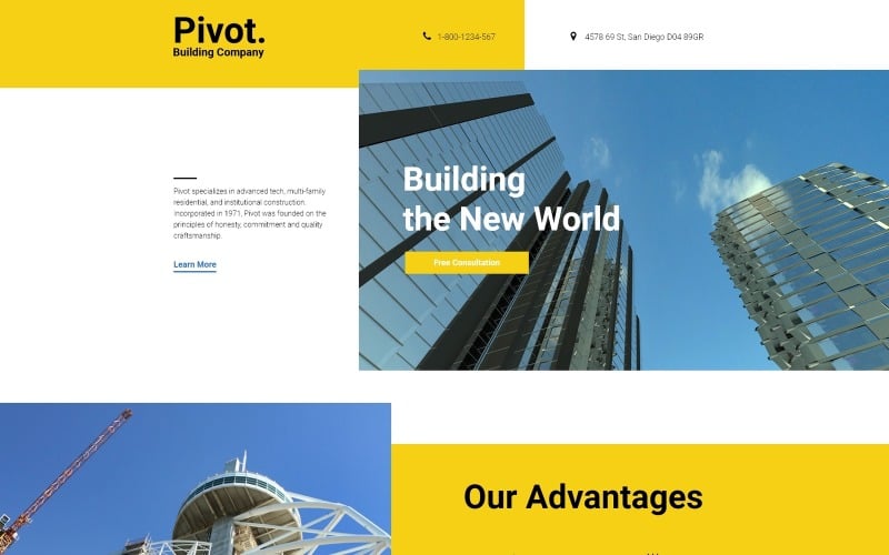 Pivot - Construction 公司 Clean HTML 着陆页 Template