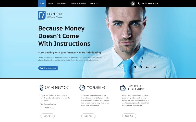 FinVertex - Financial Advisor 响应 HTML 着陆页 Template