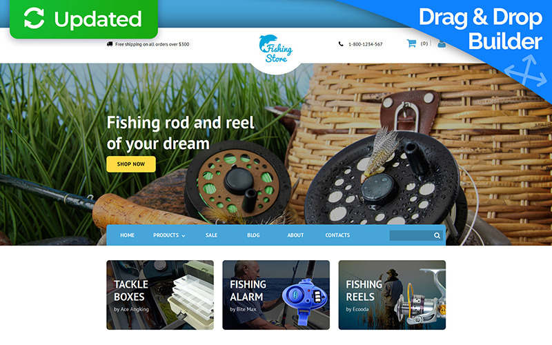 Modello di e-commerce MotoCMS reattivo per la pesca