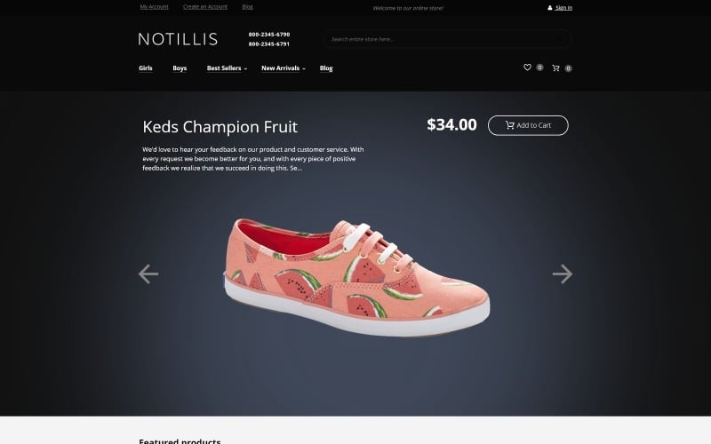Notillis - адаптивная тема Magento для магазина обуви