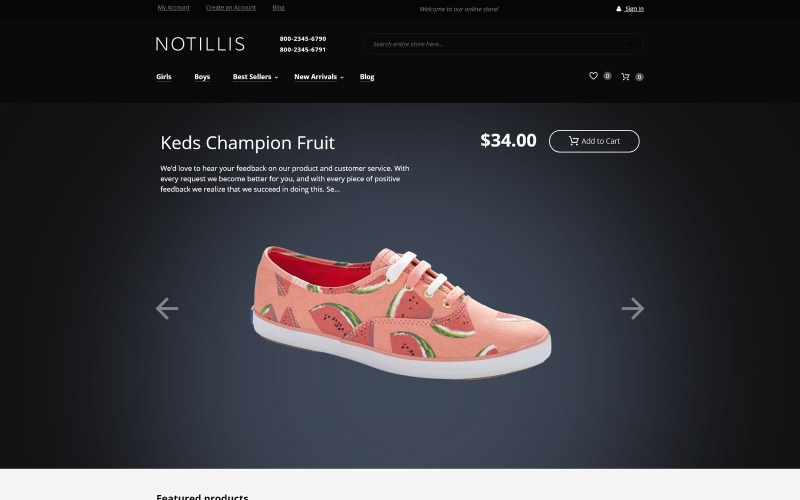 Notillis - responsywny motyw Magento sklepu obuwniczego
