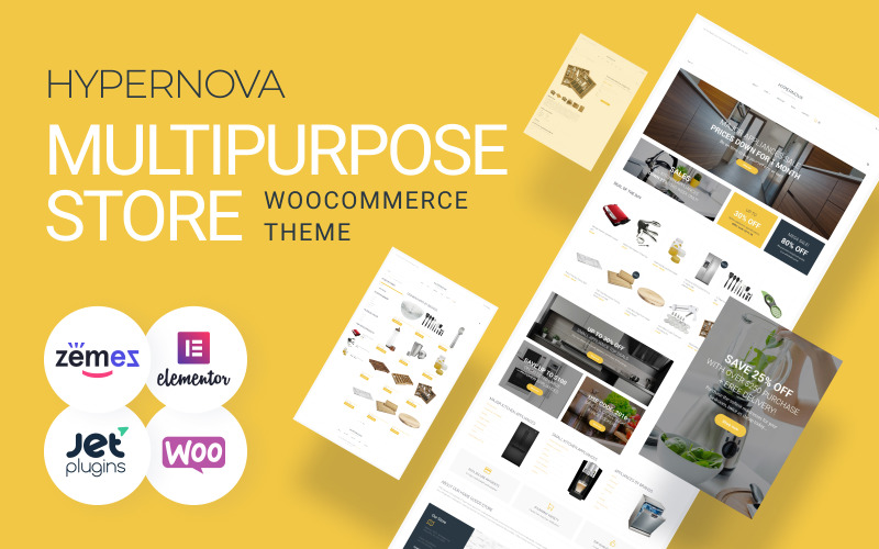 Hypernova - многоцелевая тема WooCommerce для магазина с минимальным элементом Elementor