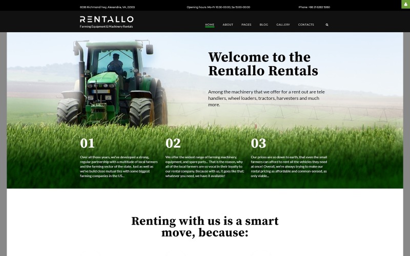 Rentallo - шаблон Joomla для фермерского оборудования