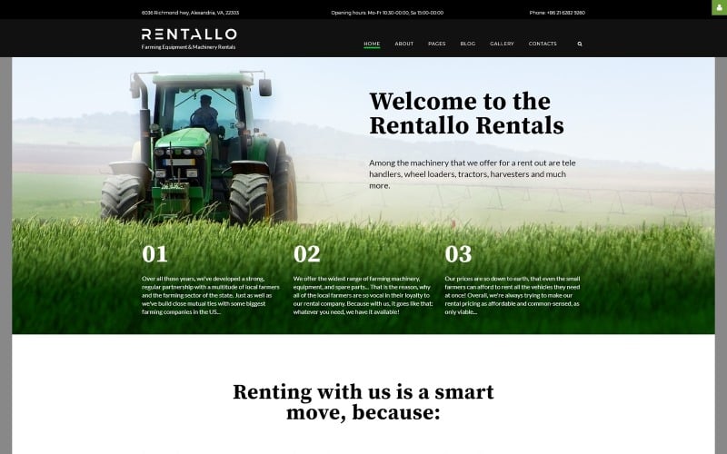 Rentallo - шаблон Joomla для сільськогосподарського обладнання