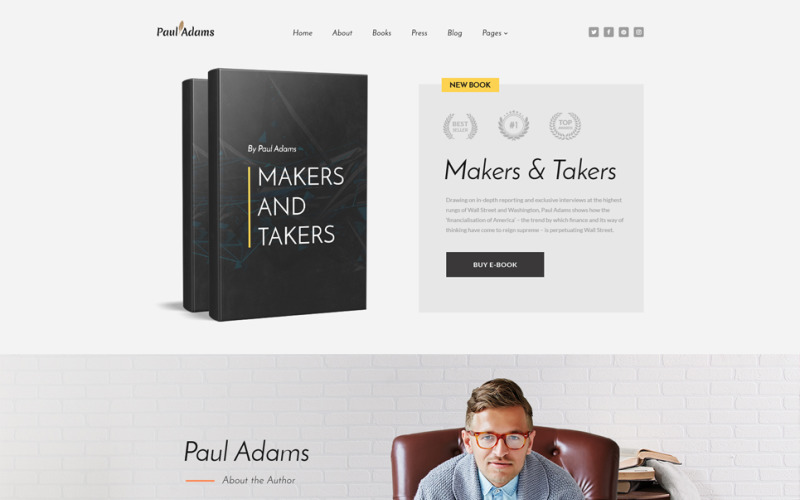 Paul Adams - Yazar Çok Sayfalı Yaratıcı HTML Web Sitesi Şablonu