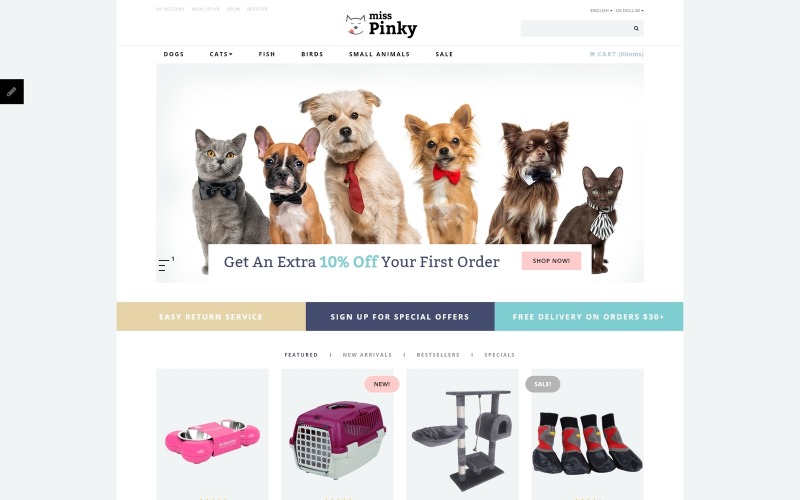 Pinky小姐-动物 & 宠物OpenCart模板