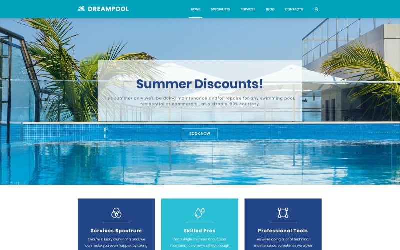Dream Pool - Tema de WordPress para limpieza y reparación de piscinas