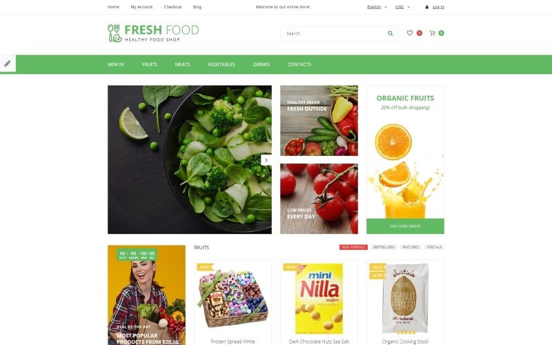 新鲜食物-健康 & 有机食品商店OpenCart模板