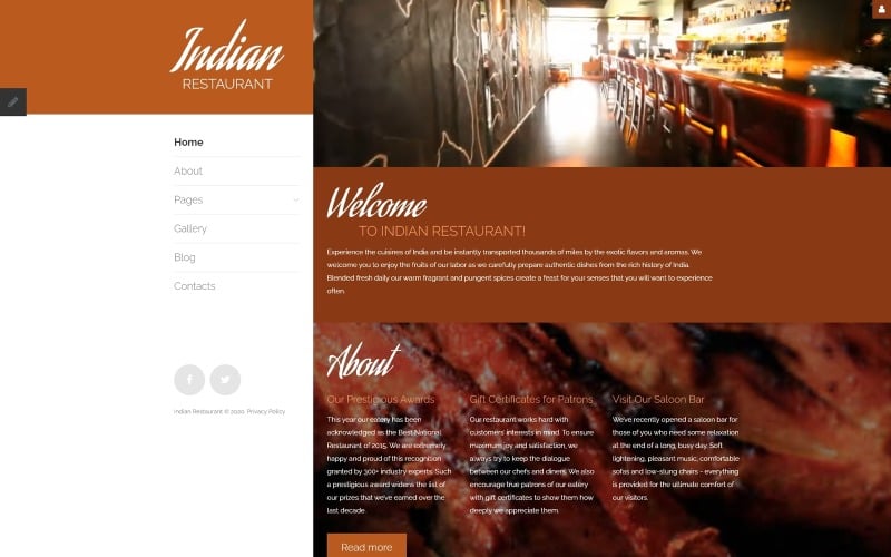 Joomla印度餐厅的反应模板