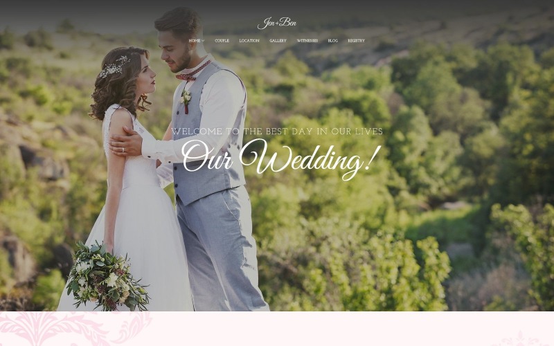 Jen+Ben – односторінкова весільна тема WordPress