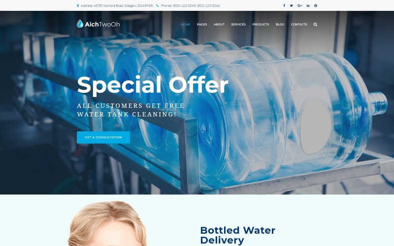 AichTwoOh - Thème WordPress réactif pour le service de livraison d'eau