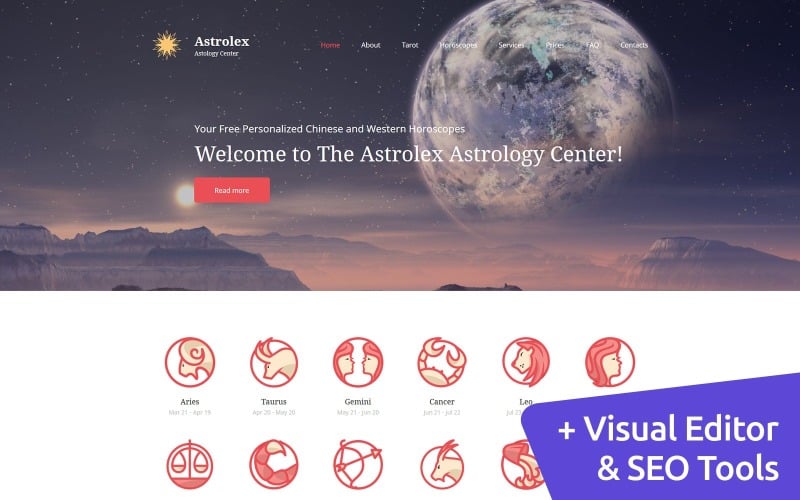 Astrology Center 溢价 Moto CMS 3 Template