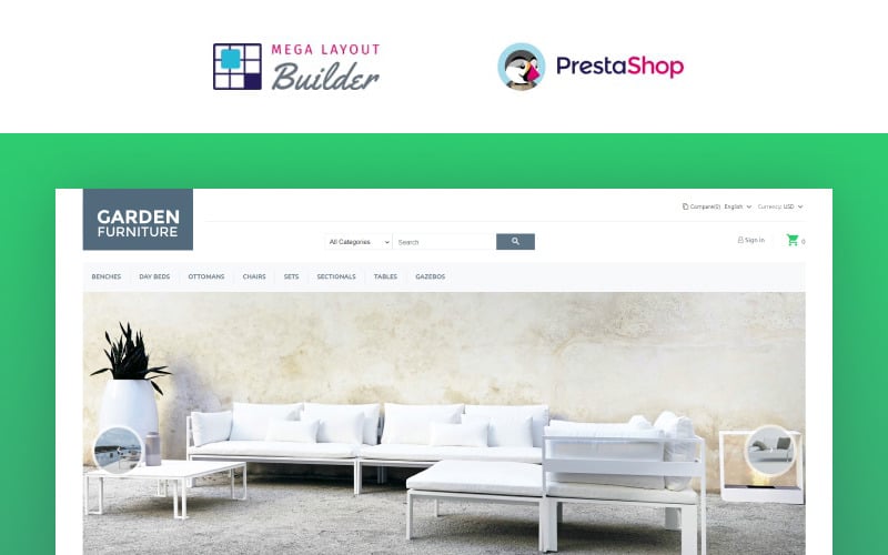 Tema de PrestaShop de muebles de jardín