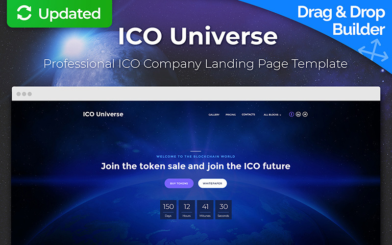 ICO Universe - Bitcoin Cryptocurrency MotoCMS 3 bestemmingspaginasjabloon