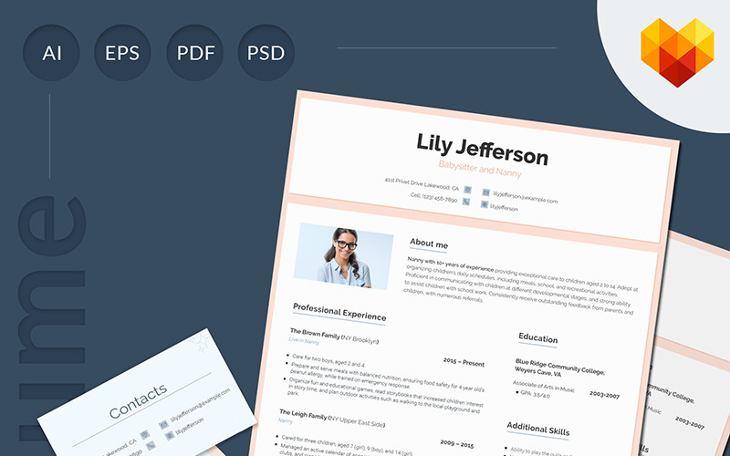 Lily Jefferson - Modèle de CV pour baby-sitter et nounou