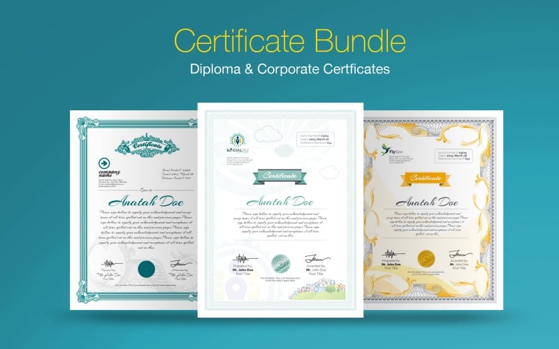Plantilla de certificado de paquete de certificado de diploma