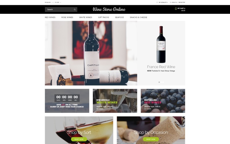 Modello OpenCart reattivo per Wine Store