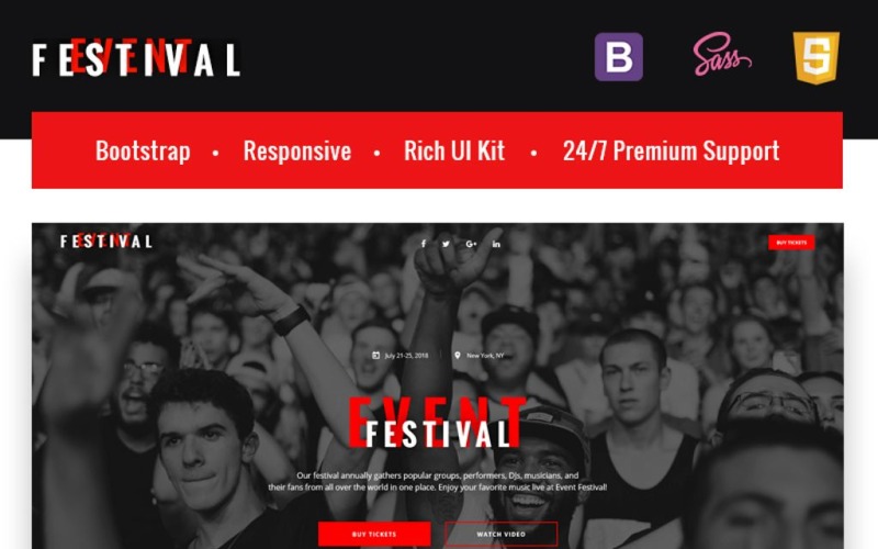 Festivalevenemang - Responsiv HTML5-målsidesmall