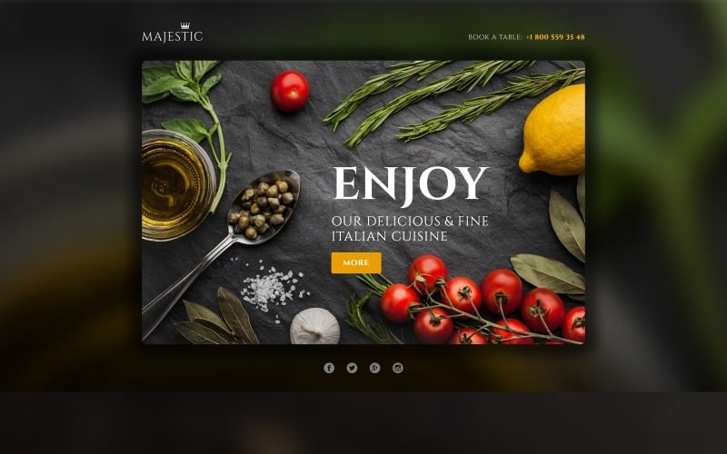 Majestic - Modèle de restaurant réactif compatible avec le modèle de page de destination Novi Builder