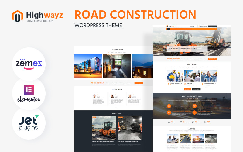 Highwayz - Elementor WordPress主题的道路建设